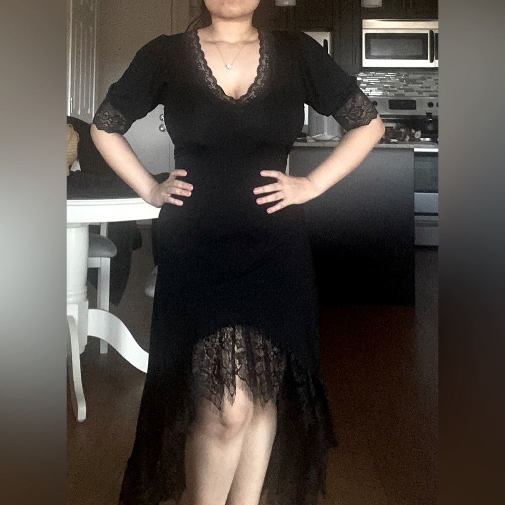 Dollskill Widow High Low Lace Jersey Maxi Dress
